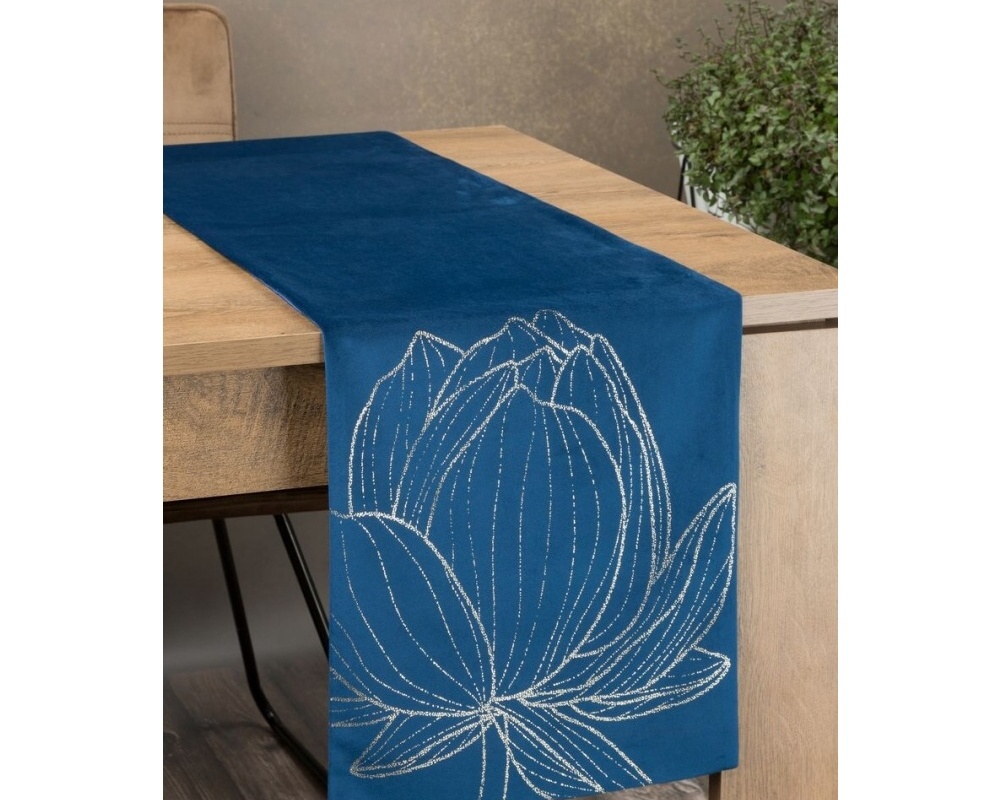 Behúň na stôl Blink 12, modrý s lesklým vzorom